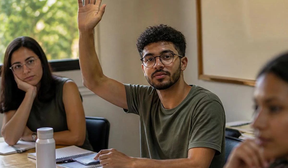 Duas pessoas preparando a próxima rodada com caderno e marca-texto na mão